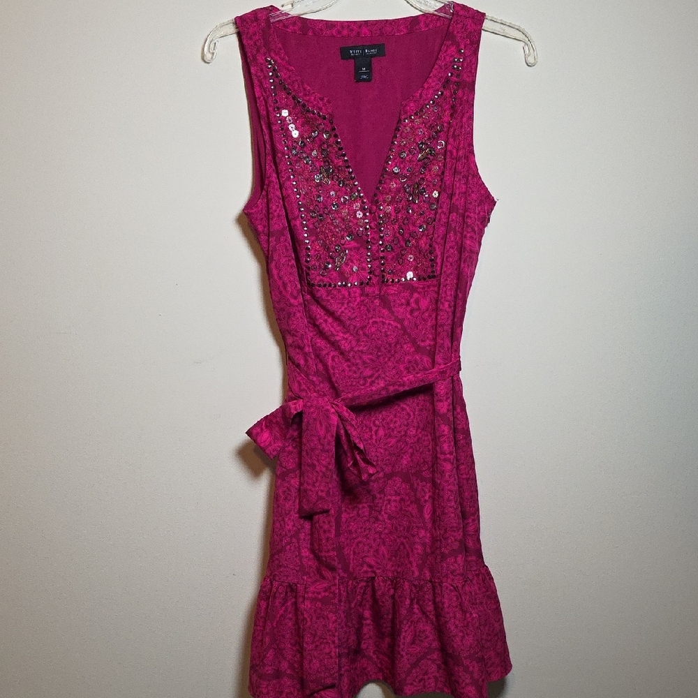 White House Black Market Pink Embellished Tie Front Sundress